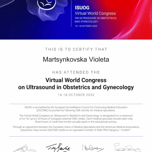 Міжнародний Сертифікат ISUOG з ультразвуку, акушерства та гінекології 2019р. у Берліні.